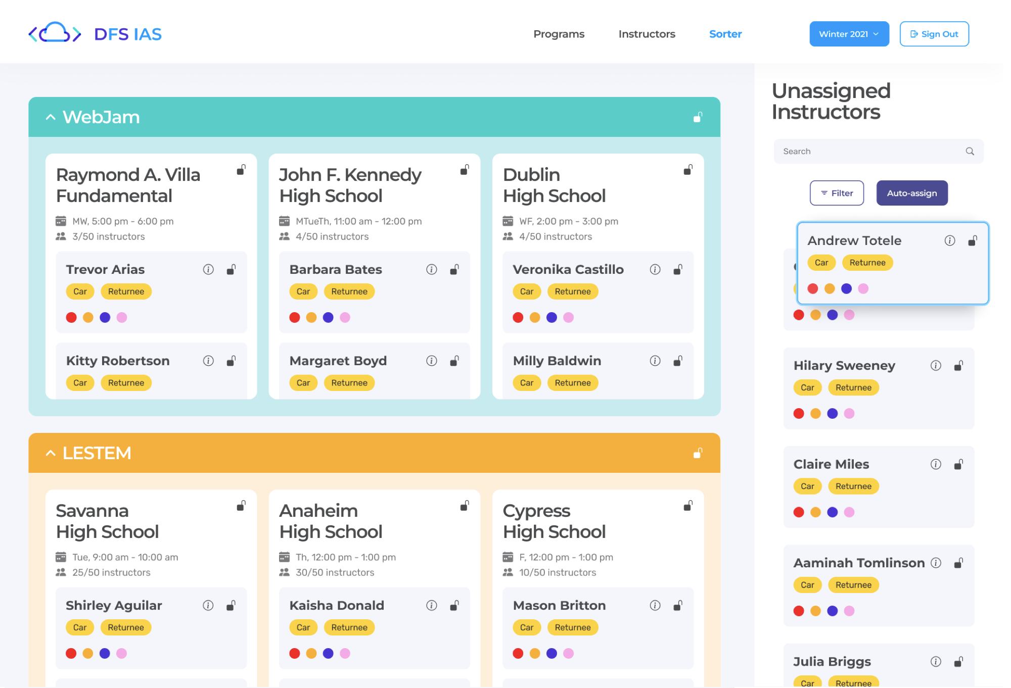 Sorter page for IAS app